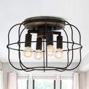 4-Light Black/White Farmhouse Metal Cage Light