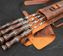 “Quiver Max" Camping Accessories BBQ Skewers Set  in a Leather Case, 9 items