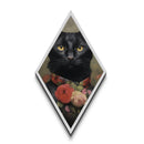 Elegant Black Cat Portrait with Roses Canvas Embossed Print, Diamond Shaped Art for Gothic Halloween Decor and Dark Academia Lovers