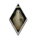 Charming Ghost with Umbrella Canvas Embossed Print for Halloween Decor, Dark Academia Style Diamond Shaped Art with Cozy Haunting