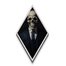 "Death in a Suit" Skeleton in Business Attire Canvas Embossed Print, Dark Academia Diamond Shaped Art for Gothic Office or Halloween Wall Decor