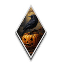 Raven Atop A Jack O Lantern, Canvas Textured Print, Halloween Decor, Raven Painting, Victorian Oil Painting Print, Macabre Horror, Witch Art
