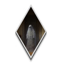 "The Hallway Pause" Diamond Shaped Art of Ghost in Doorway Canvas Art Print, Gothic Halloween Decor with Dark Academia Haunted House Vibes
