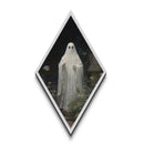 Ghost in Gothic Garden Diamond Shaped Art Canvas Embossed Print – Dark Halloween Home Decor, Victorian Haunted Aesthetic