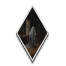 Ghostly presence in tea room gothic Canvas Embossed Print, unique Halloween wall art in classic Diamond Shaped Art for eerie decor lovers