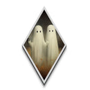 Eerie ghostly twins wandering a foggy field Canvas Embossed Print with Halloween gothic vibes in a moody Diamond Shaped Art