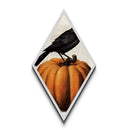 Crow atop jack-o-lantern Canvas Embossed Print with rich Halloween gothic tones in dramatic Diamond Shaped Art presentation