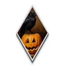 Midnight crow guarding carved pumpkin Canvas Art Print in Diamond Shaped Art with moody gothic ambiance and Halloween spirit