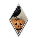 Gothic crow on jack-o-lantern with fall leaves Canvas Art Print in haunting Halloween Diamond Shaped Art composition