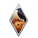 Pumpkin patch crow with eerie stare Canvas Embossed Print in Diamond Shaped Art layout with Halloween gothic and spooky vibes