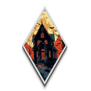 Gothic haunted house under full moon Canvas Embossed Print with Halloween bats and creepy trees in Diamond Shaped Art layout