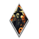 Skull-faced witch with jack-o-lantern and bats Canvas Art Print in dramatic gothic Halloween Diamond Shaped Art composition