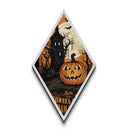 Sinister jack-o-lantern with haunted trees Canvas Embossed Print in spooky Halloween style and vintage Diamond Shaped Art design