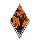 Grinning black cat in twisted tree Canvas Art Print with jack-o-lanterns and spooky vintage Diamond Shaped Art Halloween