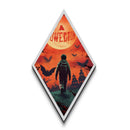 Lone child under haunted sky with bats Canvas Embossed Print walking toward terror in eerie Diamond Shaped Art Halloween
