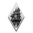 Haunted mansion with crooked tower Canvas Embossed Print in vintage horror style and chilling Diamond Shaped Art