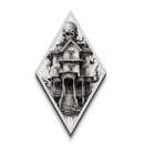 Cursed mansion with looming skull Canvas Embossed Print in macabre black ink style and Victorian gothic Diamond Shaped Art