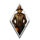 Gothic Halloween scarecrow with wicked grin Canvas Embossed Print styled in antique horror and framed in Diamond Shaped Art