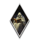 Skeleton in Robes Reading by Candlelight Diamond Shaped Art Canvas Embossed Print Dark Academia Halloween Wall Art
