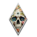 Blue Flower Eyed Skull Diamond Shaped Art, Floral Goth Canvas Embossed Print with Pastel Horror Vibes and Dark Academia Decor