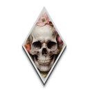 Diamond Shaped Art Featuring Cracked Skull Surrounded by Flowers, Creepy Romantic Canvas Embossed Print with Gothic Flair