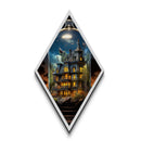 Victorian Haunted Mansion at Dusk Diamond Shaped Art Canvas Embossed Print with glowing windows gothic Halloween decor