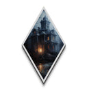 Spooky Haunted House Wall Art, Halloween Home Decor, Haunted House Painting, Diamod Shaped Wall Art