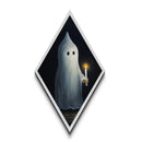 Cute Lil Ghost Holding A Candle, Canvas Textured Print, Diamond Shaped Art, Halloween Decoration, Victorian Ghost Painting Print