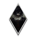 Dark Academia Cat Portrait Diamond Shaped Canvas Embossed Art Print, Spooky Hallowen Painting, Halloween Wall Art