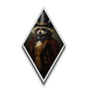 Royal raccoon with golden crown and red coat, whimsical Diamond Shaped Art in vintage fashion, Canvas Embossed Print gothic Halloween