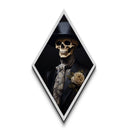 Victorian Skeleton in Black Rose Lapel Diamond Shaped Art Canvas Embossed Print Gothic Halloween Macabre Aristocrat Decor