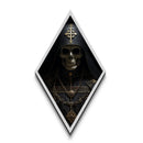 Hooded Skeleton Monk with Relics Diamond Shaped Art Canvas Embossed Print Dark Religious Gothic Halloween Wall Display
