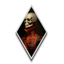 Regal Skull in Golden Crimson Suit Diamond Shaped Art Canvas Embossed Print Gothic Aristocratic Halloween Macabre Style