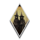 Haunted Witch Sisters in Forest Diamond Shaped Art Canvas Embossed Print Dark Academia Gothic Halloween Occult Portrait Décor