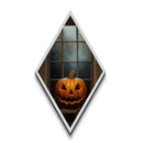 The Jack O Lantern In The Window, Diamond Shaped Canvas Embossed Art Print, Funky Dark Academia Wall Art