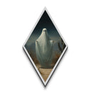 Desert Ghost Holding Robes Diamond Shaped Art Canvas Embossed Print Spooky Western Halloween Surreal Landscape Wall Art