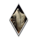 Grinning Ghost in Laundry Room Diamond Shaped Art Canvas Embossed Print Gothic Halloween Surreal Home Humor Spooky Wall Decor