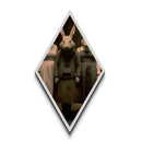 Gothic Halloween Diamond Shaped Art depicting vintage rabbit hybrid with gas mask rendered as haunting Canvas Embossed Print dark academia