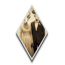 Gothic wedding couple with ram heads in sepia Diamond Shaped Art Canvas Embossed Print blending dark academia and Halloween surrealism