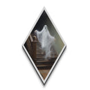 The Ghost On The Stairs, Haunted Mansion Oil Painting Print, Diamond Shaped Halloween Wall Art