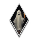 Cute Ghost Is Tryin' His Best To Be Spooky, Diamond Shaped Canvas Embossed Halloween Art, Spooky Season Decor