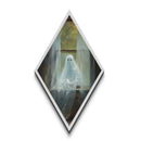 Diamond Shaped Art Ghost at Window Canvas Embossed Print, Dark Academia Halloween Wall Decor, Gothic Spirit in Haunted House Scene