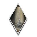 Diamond Shaped Art Cozy Ghost by Window Canvas Art Print, Gothic Autumn Spirit Decor, Dark Academia Haunted House Halloween Artwork