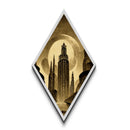 Retro Futuristic City Diamond Shaped Canvas Textured Print, Vintage Sci-Fi Architecture, Sepia Space Age Urban Wall Artwork