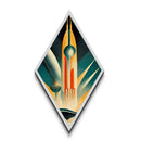 Art Deco Rocketship Diamond Shaped Canvas Embossed Print, Retro Space Travel Wall Art, Vintage Sci-Fi Rocket Launch Artwork