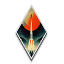 Space Rocket Orbit Diamond Shaped Canvas Textured Print, Mid-Century Sci-Fi Wall Art, Vintage Red Planet Spacecraft Launch