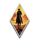 Bold Lone Cowboy Sunset Diamond Shaped Canvas Textured Print — Dramatic Western Rider Wall Art Country Rustic Ranch Home Decor