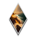 Coastal Blaze Horizon – Diamond Shaped Sunset Ocean Cliffs Canvas Textured Print, Dramatic Beach Wall Art, Golden Light Photography