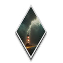 Lighthouse Inferno Storm – Diamond Shaped Ocean Beacon Lightning Canvas Art Print, Weather Drama Wall Art, Epic Nautical Design