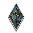 Teal Deco Leaves – Diamond Shaped Canvas Embossed Print Art Deco Wall Decor, Gold Foil Style, Geometric Pattern, Modern Glam Botanical Print